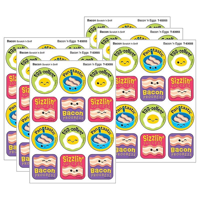 Trend Enterprises Bacon 'n Eggs Bacon Scent Scratch 'n Sniff Stinky Stickers, Multicolored, 48/Pack, 6/Packs/Bundle (T-83055-6) image 1