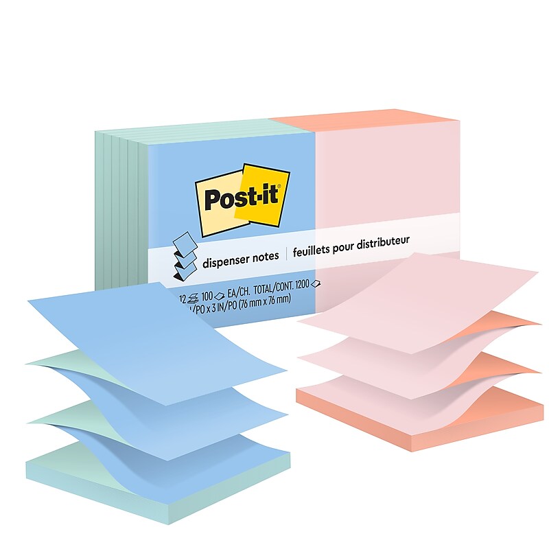 Post-it Pop-up Notes, 3" x 3", Beachside Café Collection, 90 Sheet/Pad, 12 Pads/Pack (R330UALT) image 1