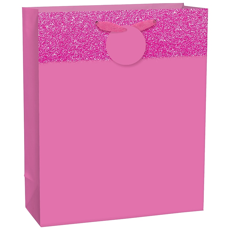 Party City Glitter & Matte Large Gift Bag, Bright Pink (AM170765-103-NS) image 1