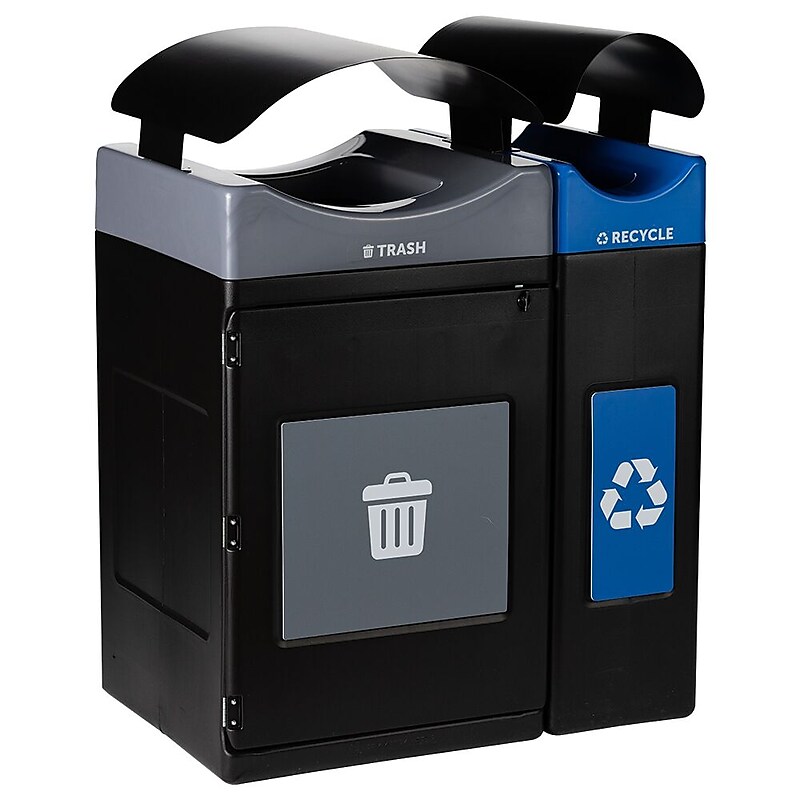 Commercial Zone Avante Series Polyethylene Dual-Stream Trash and Recycling Center, 85 Gallon, Black (787204MSA) image 1