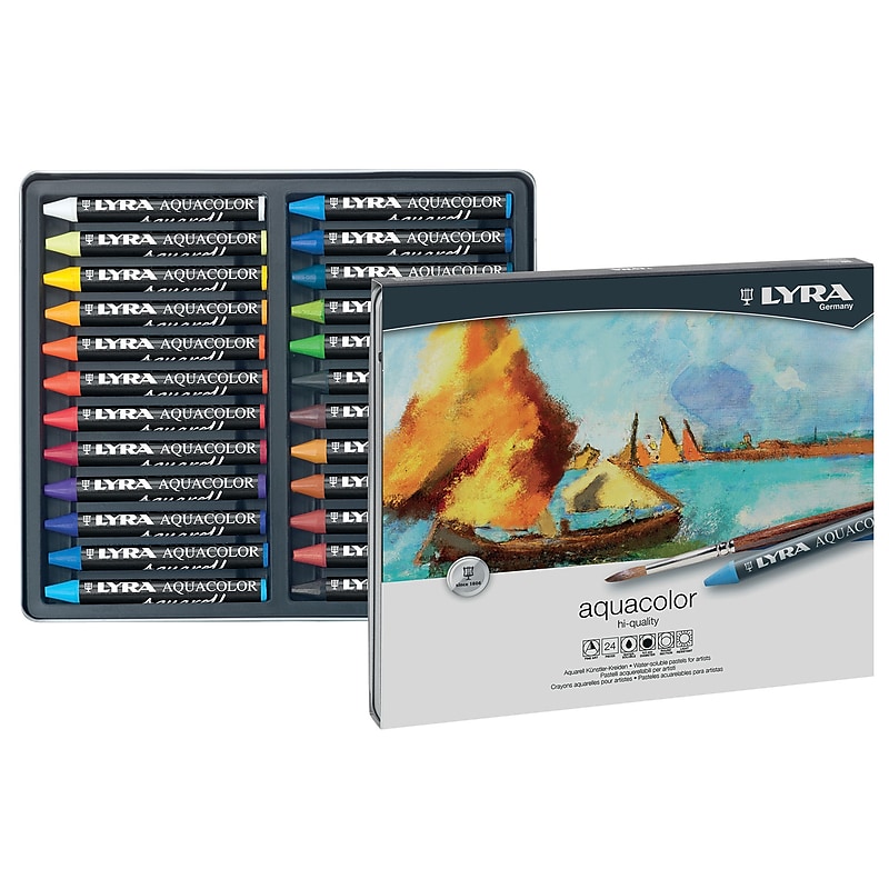 Lyra Aquacolor Water Soluble Crayon Pastels Set Tin, Assorted Colors, 24/Pack (LYXL5611240) image 1