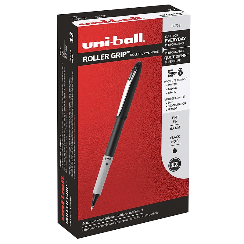 uniball Roller Grip Rollerball Pens, Fine Point, 0.7mm, Black Ink, Dozen (60708) image 1