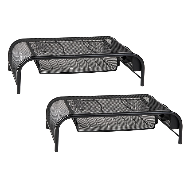 Mind Reader Monitor Stand with Paper Tray, Up to 24" Monitor, Black, 2/Pack (2MESHMON-BLK) image 1