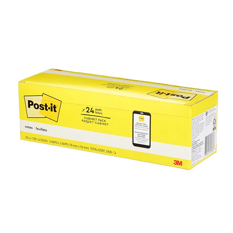 Post-it Notes, 3" x 3", Canary Collection, 90 Sheet/Pad, 24 Pads/Pack (65424CP) image 1