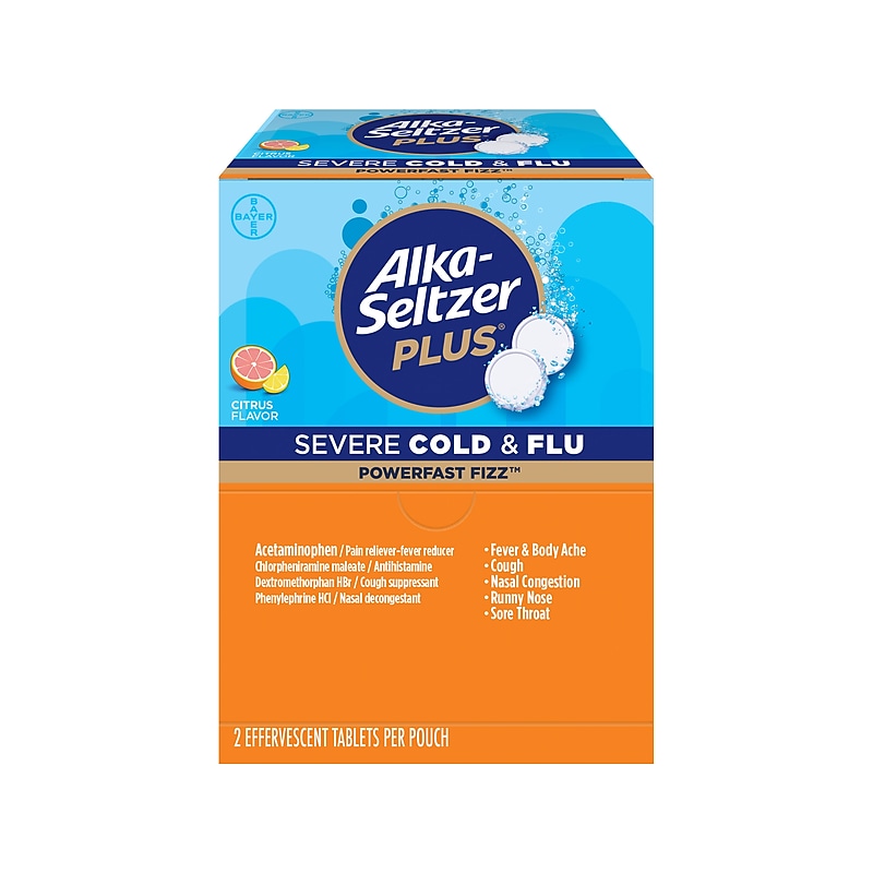 Alka-Seltzer Plus PowerFast Fizz Severe Cold & Flu Effervescent Tablet, Citrus, 2/Pouch, 30 Pouches/Box (97319) image 1