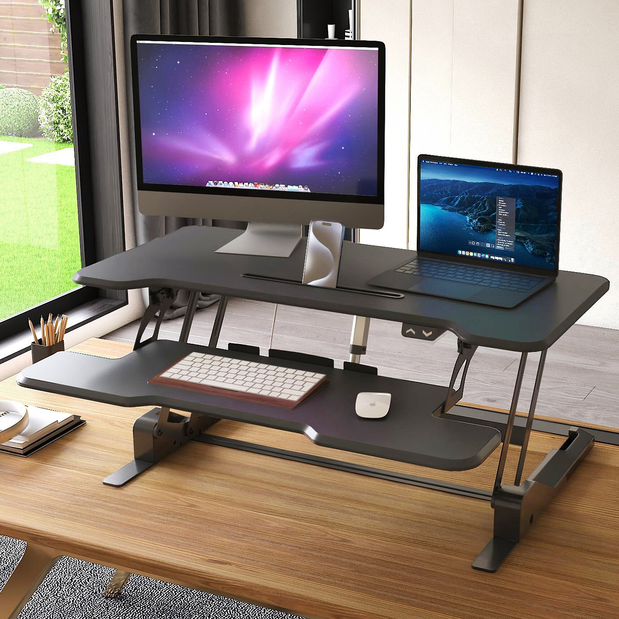 Mount-It! 38″W Electric Rectangular Adjustable Standing Desk Converter, Black (MI-8010) Sansujyuku sansujyuku.com