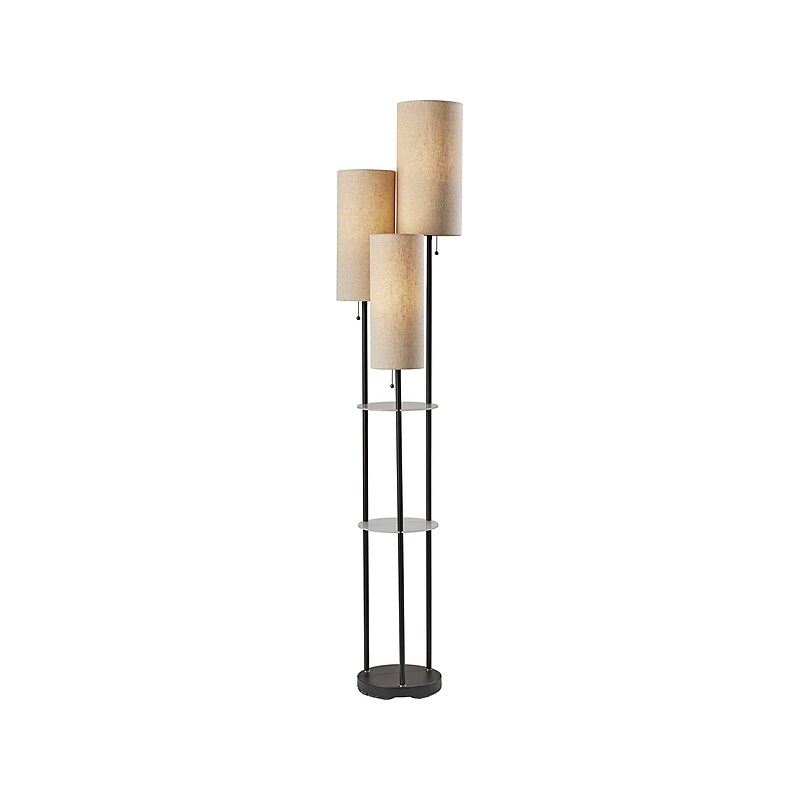 Adesso Trio 68" Matte Black Floor Lamp with Three Cylindrical Light Brown Shades (4305-01) image 1