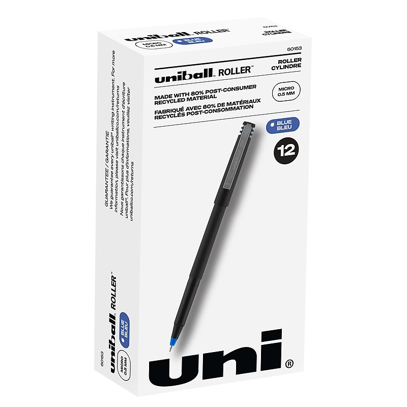 uni-ball Rollerball Pens, Micro Point, Blue Ink, 12/Pack (60153) image 1