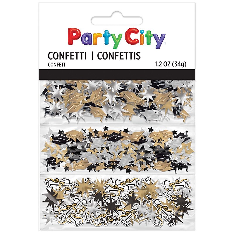 Party City Graduation Confetti, 1.2 oz., Black/Silver/Gold (AM360164-PC) image 1