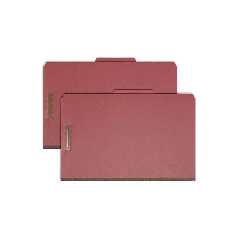 Smead Recycled Heavy Duty Pressboard Classification Folder, 3-Dividers, 3" Expansion, Legal Size, Red, 10/Box (19099) image 1
