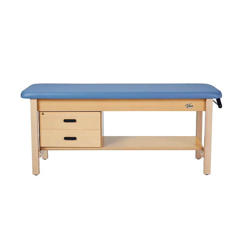 Aristo Wood H-Brace Physician Exam Table with Shelf, 2 Drawer Cabinet, Paper Cutter, Holder, 500lbs. Capacity, Blue image 1