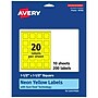 Avery Laser/Inkjet Multipurpose Square Labels, 1.5" x 1.5", Neon Yellow, 200/Pack (94106)~#|#~33F41F1D-FF90-4E19-B193167CB0A8249F_sc7