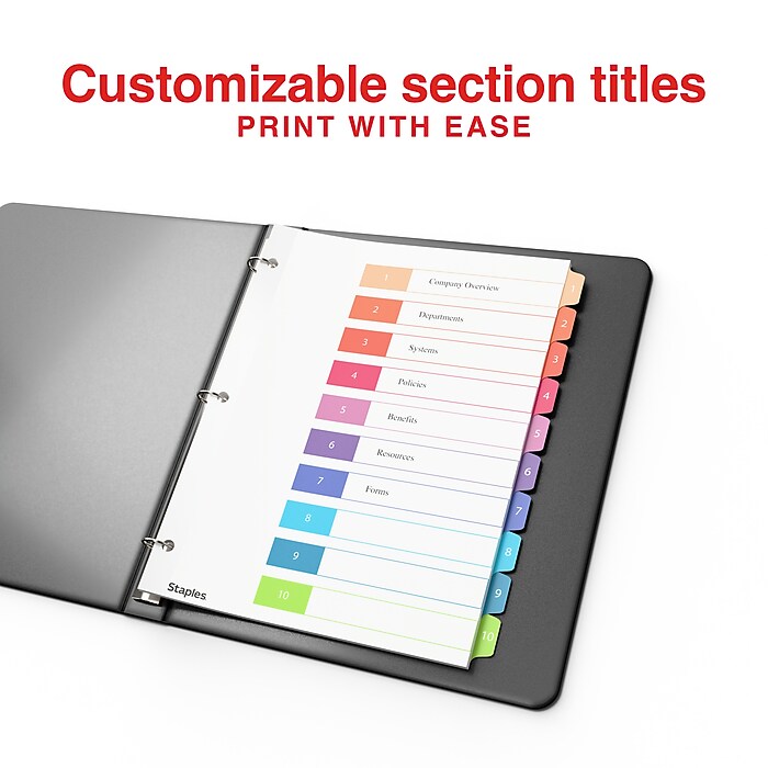 Staples Customizable Table of Contents Numeric Dividers, 10-Tabs
