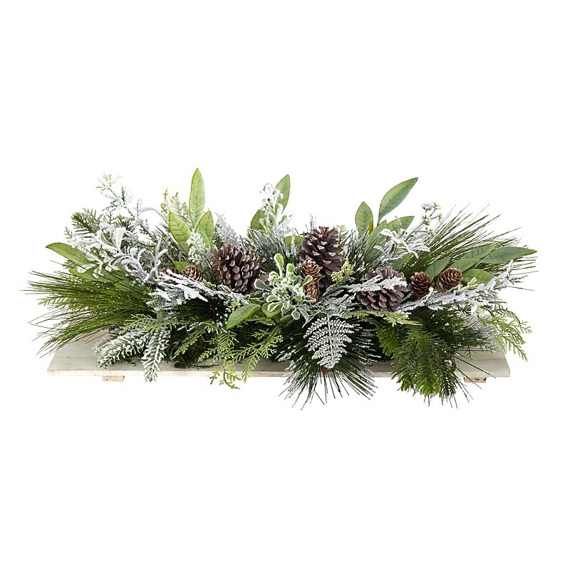 Nearly Natural Artificial Holiday Flocked Winter Christmas Cutting Board Wall or Table Arrangement, 26" (A1844) image 1