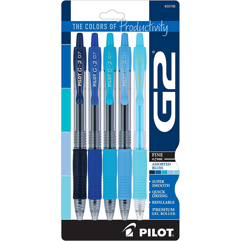 Pilot G2 Blues Retractable Gel Pen, Fine Point, 0.7mm, Assorted Ink, 5/Pack (XPO31001) image 1