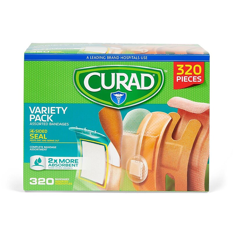 Curad Variety Pack Assorted Bandages, Assorted Sizes, Assorted Colors, 320 Bandages/Box, 18/Carton (CURCC320BC) image 1