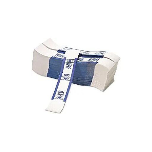 PM Company Currency Straps, White/Blue, 100, 1000/Pk Staples