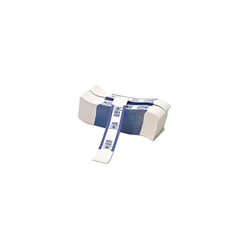 PM Company Currency Straps, White/Blue, $100, 1000/Pk image 1