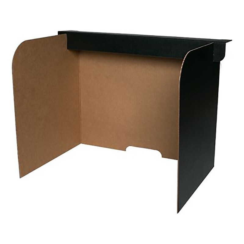 Flipside Foldable Cardboard Freestanding Desktop Privacy Screen w/Pass-through Window, 12"H x 47"W, Black, 24/Pack (61852) image 1