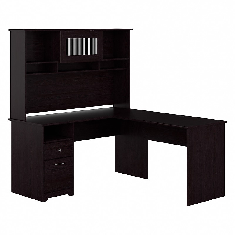 Bush Furniture Cabot 60"W L Shaped Computer Desk with Hutch and Drawers, Espresso Oak (CAB046EPO) image 1