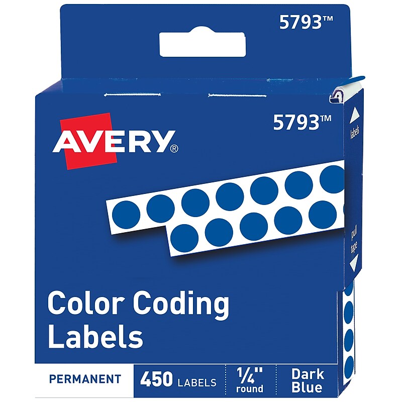 Avery Color-Coding Labels in Dispenser, 1/4" Dia, Blue, 450 Stickers/Pack (5793) image 1