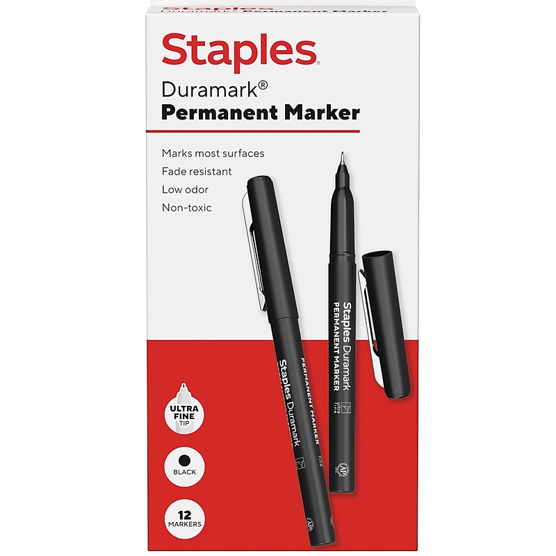 Staples Duramark Permanent Marker, Ultra Fine Tip, Black, Dozen (ST62927) image 1