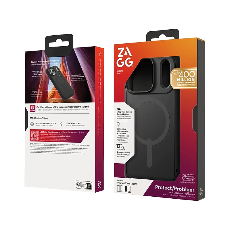 Zagg Sedona Snap MagSafe Phone Case for Apple iPhone 17 Pro, Shock Absorbing Bumpers, Flood Black (702319094) image 1