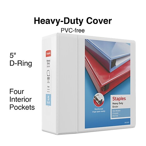 Staples Heavy Duty 5" 3Ring View Binder with DRings and Four Interior