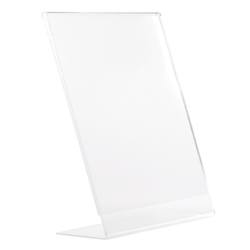 Excello Global Products Anti-Glare L Shape Sign Holder, 8.5" x 11", Vertical, Table Top/Countertop, Clear Acrylic image 1