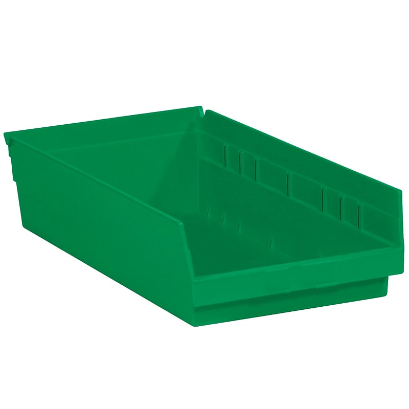 Quill Brand Medium Plastic Storage Bin, 17.875" x 11.12"x 4", Green, 8/Carton (BINPS114G) image 1