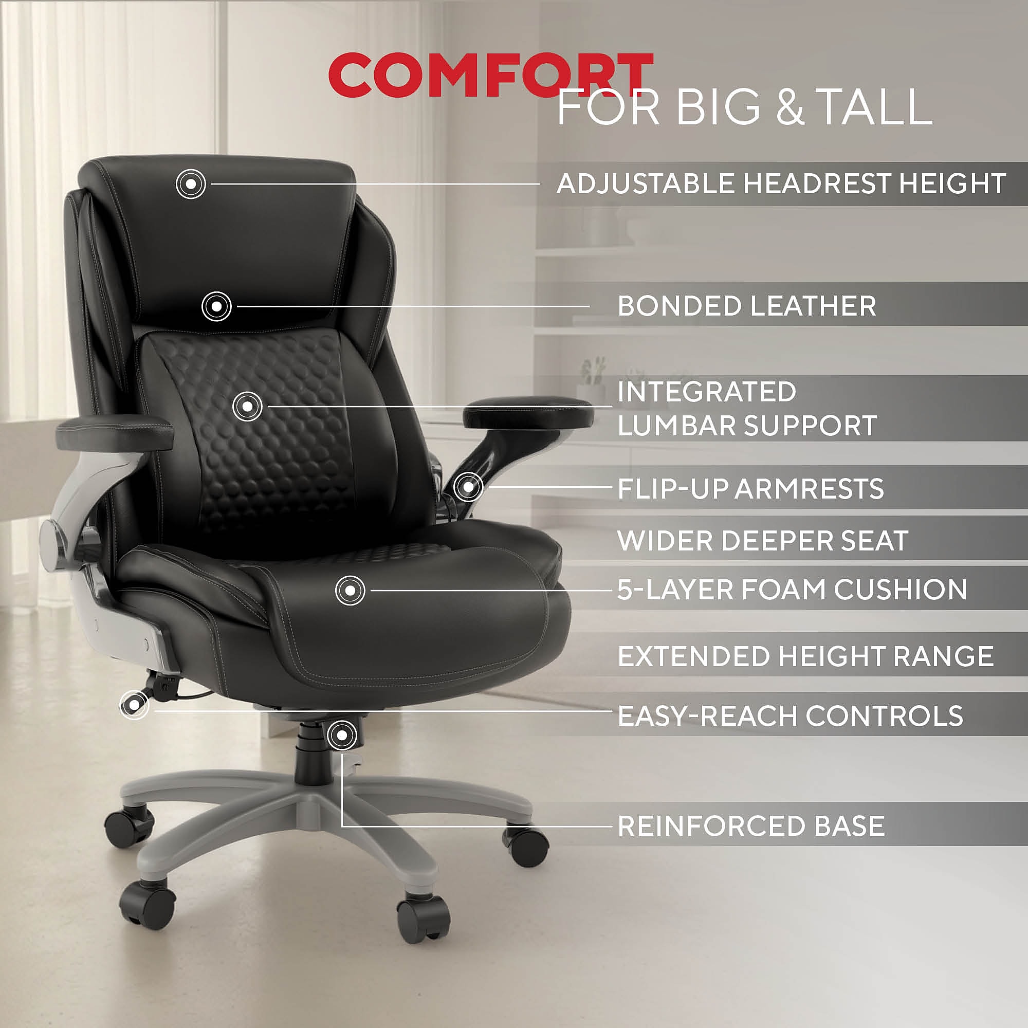 STAPLES Randolph Ergonomic Bonded Leather Executive Big & Tall Chair, 400 lb. Capacity, Black Sansujyuku sansujyuku.com