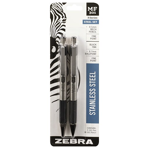 Zebra Retractable Gift Set Pen, Fine Point, 0.7mm, Black Ink, 2