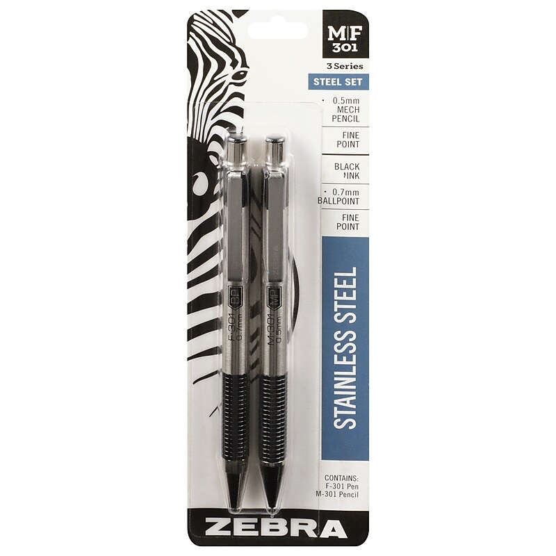 Zebra Retractable Gift Set Pen, Fine Point, 0.7mm, Black Ink, 2 Pack (57011) image 1
