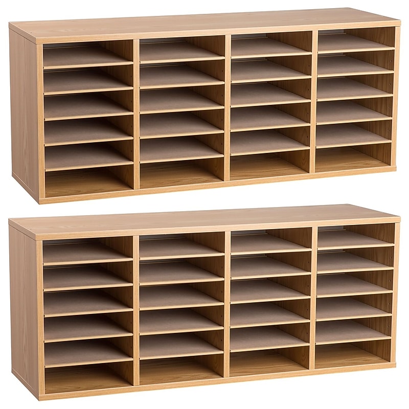 AdirOffice 500 Series 24-Compartment Literature Organizers, 39.3" x 11.8", Medium Oak, 2/Pack (500-24-MEO-2PK) image 1