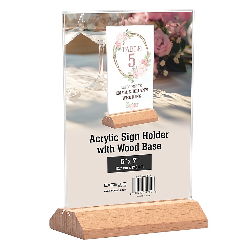 Excello Global Products Generic Holder, 5" x 7", Desktop/Countertop, Brown Acrylic (SGNH-WB-5X7) image 1