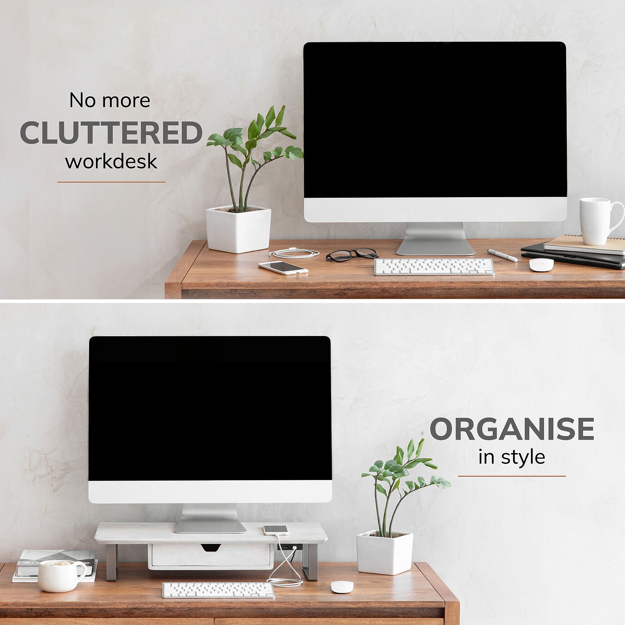 Anji Mountain Mango Wood & Metal Monitor Stand, Up to 32″ Monitor, White Wash (MS-WWS-06NKL-PD) Sansujyuku sansujyuku.com