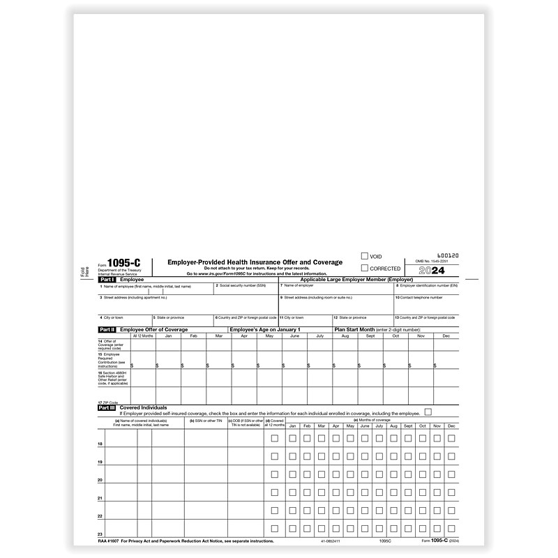 ComplyRight 2024 1095-C Tax Form, 1-Part, White/Black, 50/Pack (1095C50) image 1