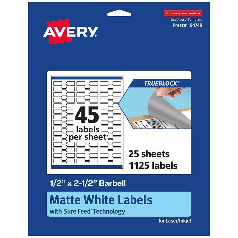 Avery TrueBlock Laser/Inkjet Decorative Edge Multipurpose Labels, 0.5" x 2.5", White, 1125/Pack (94749) image 1