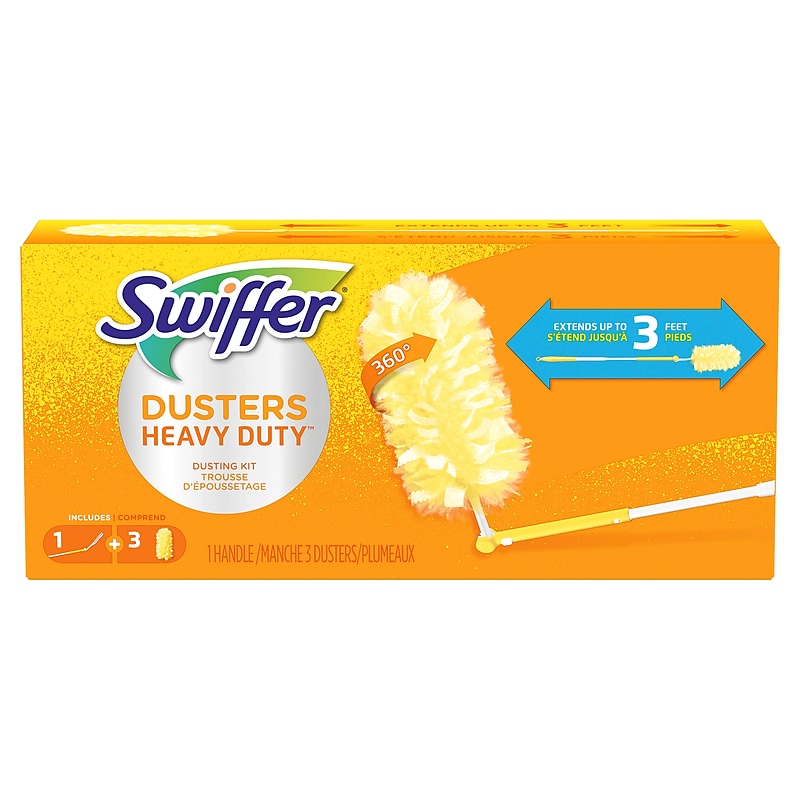 Swiffer 360 Durable Heavy Duty Fiber Dusters with Extendable Handle Kit, White/Yellow, 3/Pack (44750) image 1