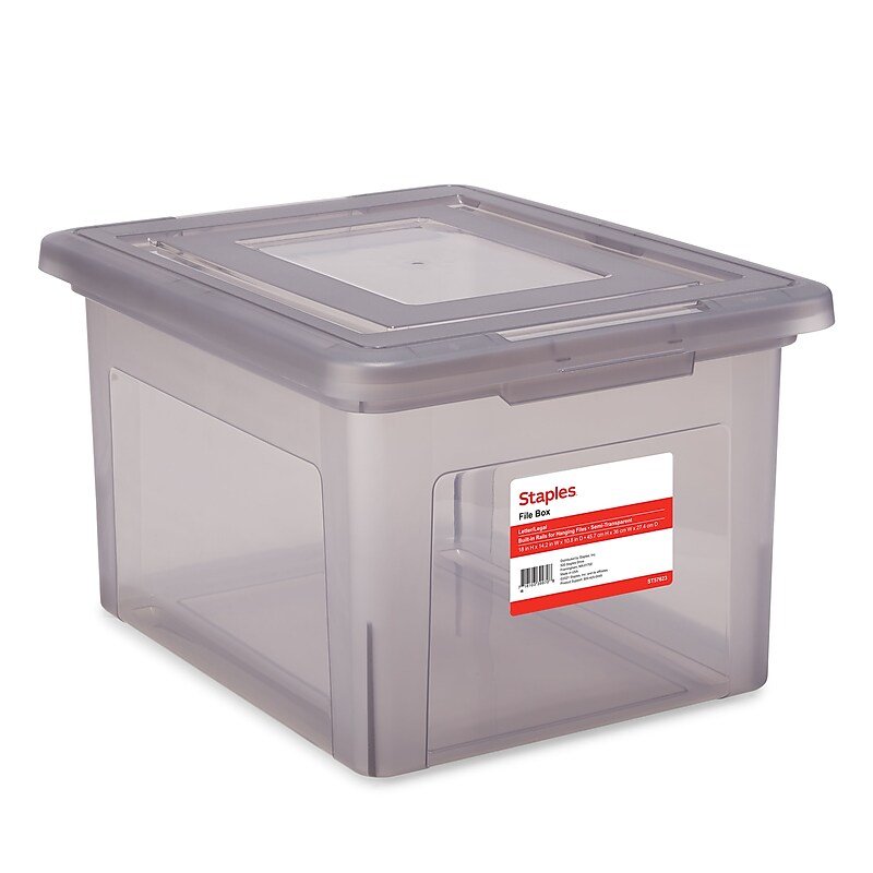 Staples File Box Plastic File Box Snap, Letter/Legal Size, Frost Gray (140170/140160) image 1