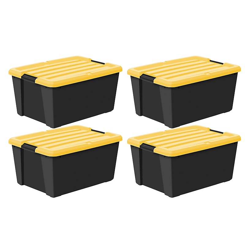 Iris 45 Quart Storage Bin with Latching Lid, Plastic, Black, 4/Pack (500418) image 1