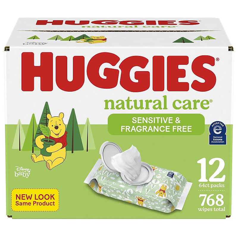 Huggies Natural Care Sensitive Unscented Baby Wipes, 64 Wipes/Pack, 12 Packs/Carton (51079) image 1