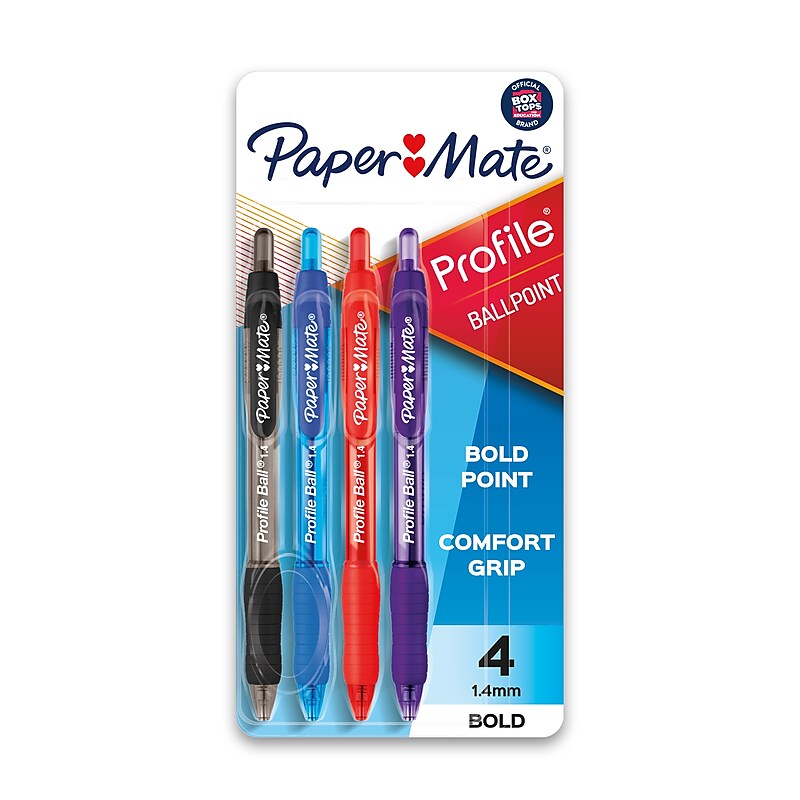 Paper Mate Profile Retractable Ballpoint Pen, Bold Point, Assorted Ink, 4/Pack (89473) image 1