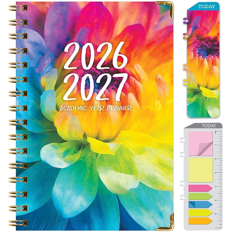 2026-2027 Excello Brands 8" x 5.5" Academic Weekly & Monthly Planner, Paperboard Cover, Rainbow Petals (FSHN-AY26-58-41) image 1