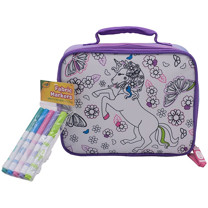 Crayola Color-Your-Own Mystical Unicorn Lunch Bag with Marker Set, Iridescent Purple/White (B23CL56805-ST) image 1
