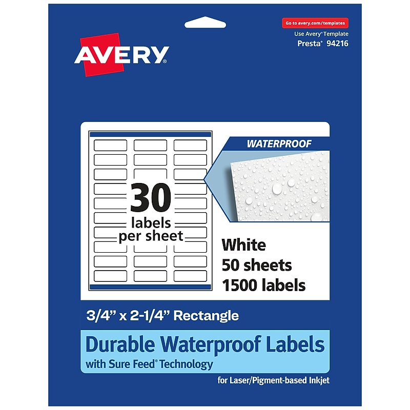 Avery Laser/Inkjet Multipurpose Labels, White, 30 Labels/Sheet, 50 Sheets/Pack  (94216) image 1