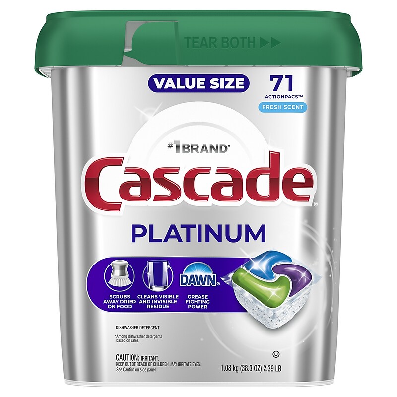 Cascade Platinum ActionPacs Dishwashing Detergent Pods, Fresh Scent, 71 Pods/Box (12052) image 1