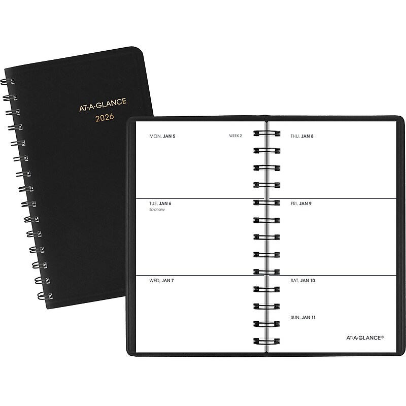 2026 AT-A-GLANCE 2.5" x 4.5" Weekly Planner, Faux Leather Cover, Black (70-035-05-26) image 1
