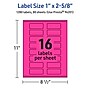 Avery Rectangle Laser/Inkjet Multipurpose Labels, 1" x 2-5/8", Neon Magenta (1280/Box)~#|#~34BC5843-8A2B-4B6D-93EA803A6F2791FA_sc7