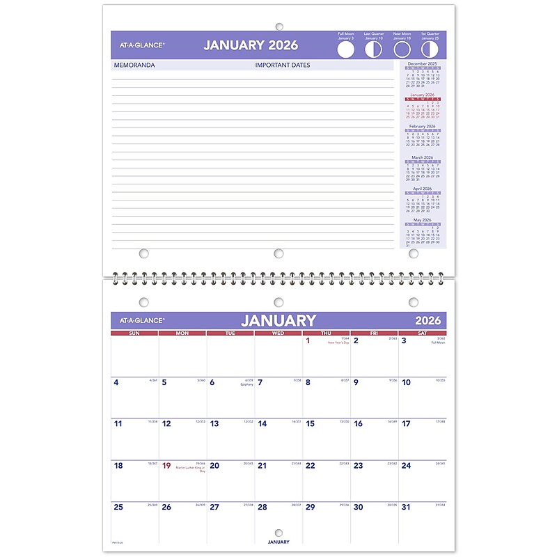 2026 AT-A-GLANCE 11" x 8.5" Monthly Wall Calendar, White/Purple (PM170-28-26) image 1